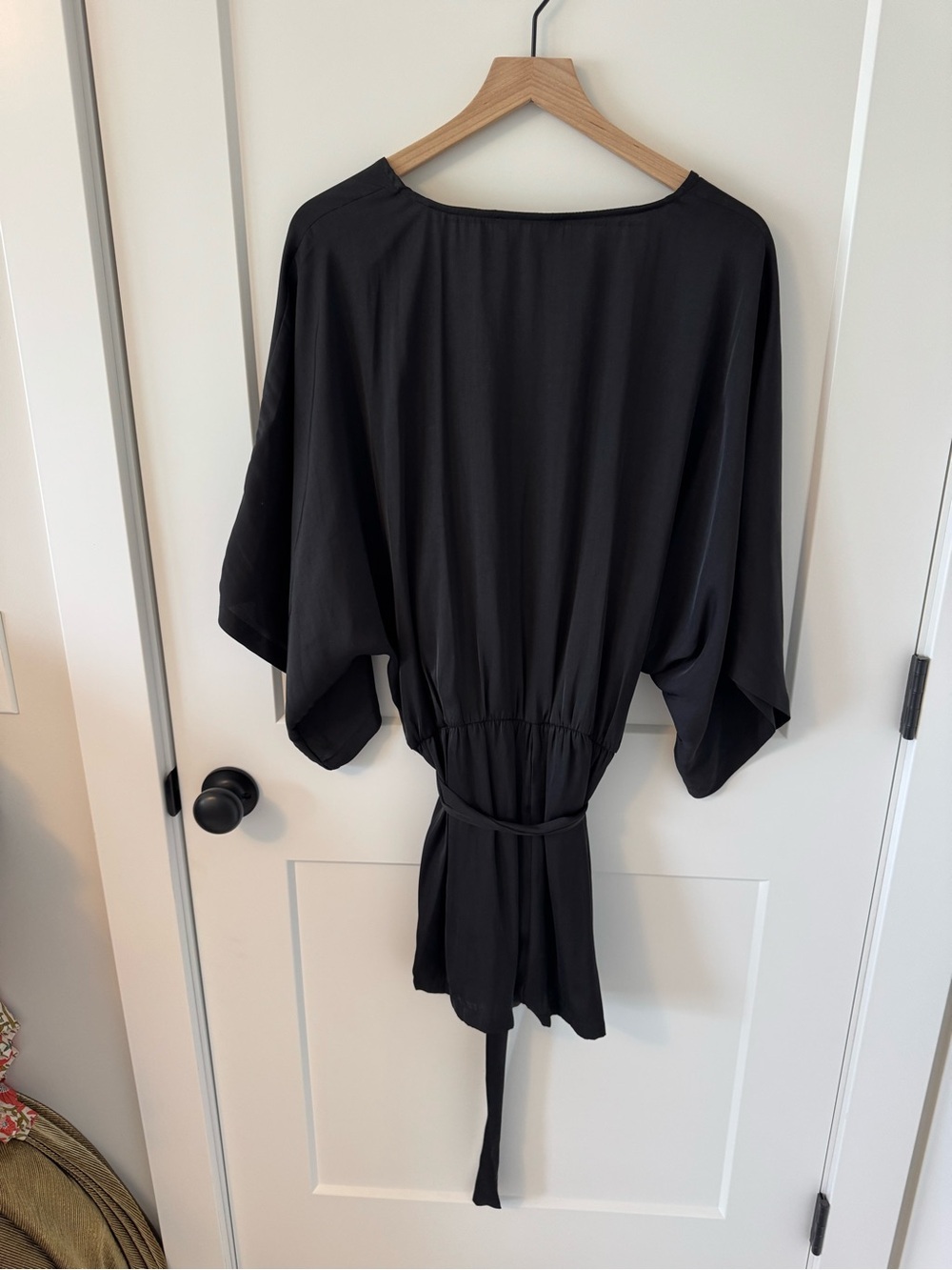 Lulu's Black Satin Surplice Romper, Size XL - Picture 2 of 4